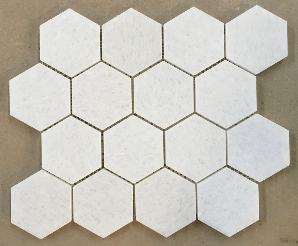 Đá Mosaic Hex Lục Giác Màu Trắng Vân 352x293mm